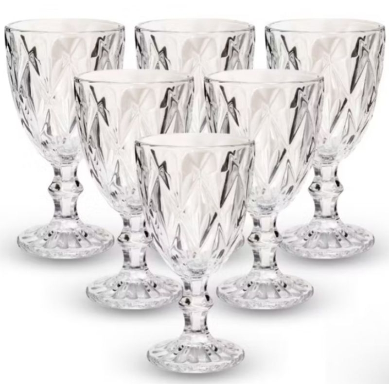 Jogo de Taças Diamond Com 2, 4 e 6 Unidades Copo Vidro Transparente Taças Abacaxi Gourmet Bico de Jaca 340 Ml