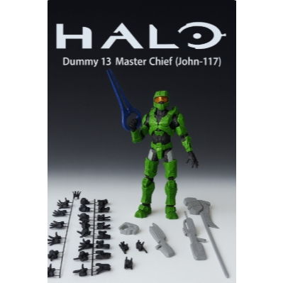 Boneco articulado Dummy 13 Halo Master Chief John 117 + Armas + Pack mãos completo