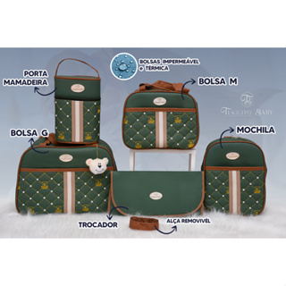 Kit Bolsa Maternidade Urso com Perola  5 Peças (Verde Militar) em Oferta na Shopee