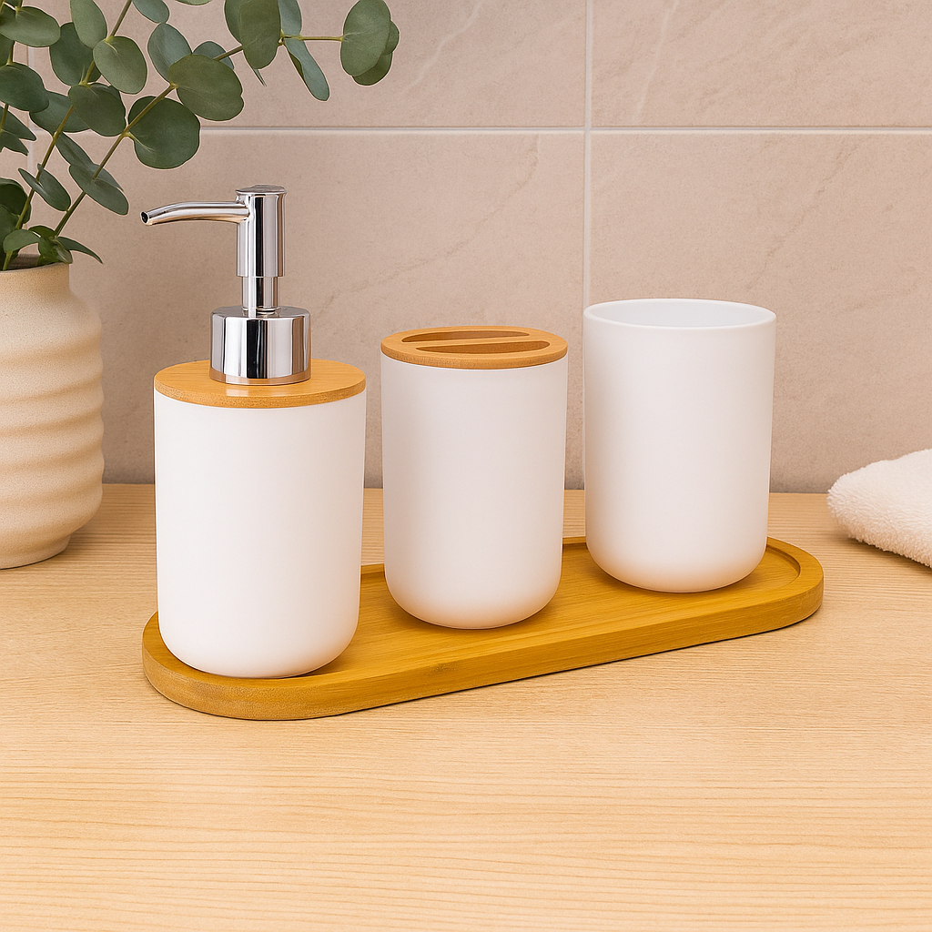 Kit Porta Sabonete Acessórios Banheiro Liquido 4 Pçs Branco em Oferta na Shopee