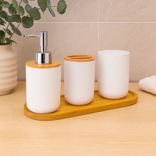 Kit Porta Sabonete Acessórios Banheiro Liquido 4 Pçs Branco em Oferta na Shopee