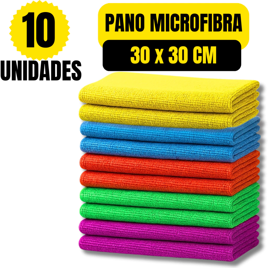 Kit 10 Panos de Limpeza Microfibra Alta Absorção Flanela Automotivo Carro Pia 30x30cm Vidro Multiuso Pano De Limpeza — imagem 1