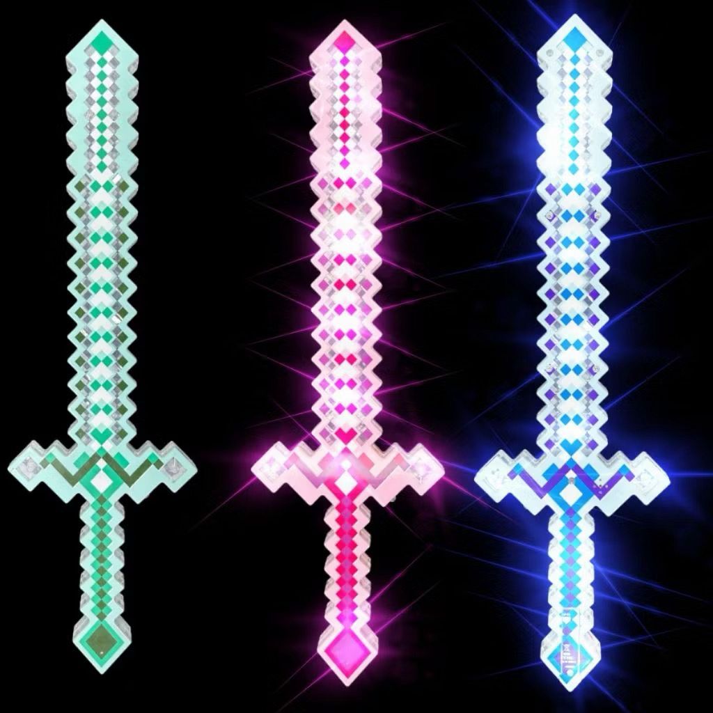 Espada Samurai Led 50cm Colorida Com Luzes E Sons Presente, Espada Ninja, Espada Pixelada Infantil com LED e Som