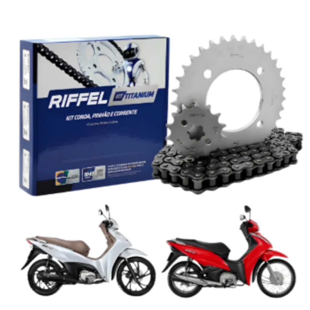 Kit Relação Riffel Biz 125 / Biz 110i 2005-2026 Aço 1045 Prateado