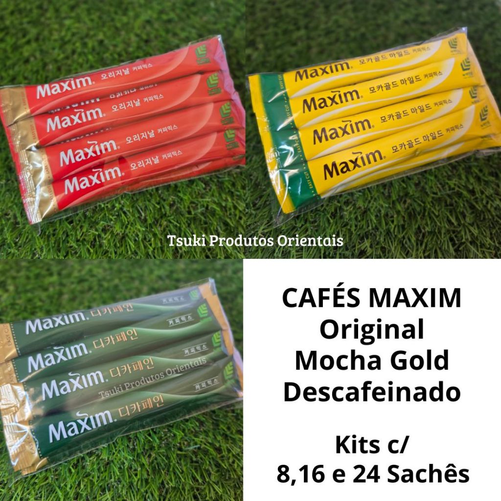 KIT DEGUSTAÇÃO CAFÉ COREANO MAXIM - ESCOLHA 8, 16 OU 24 SACHÊS! SABORES MOCHA GOLD, ORIGINAL E DESCAFEINADO