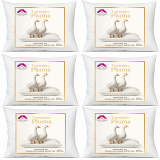 Kit 6 Travesseiro Pluma de Ganso Descanso Antiacaro 70x50cm Sintético em Oferta na Shopee