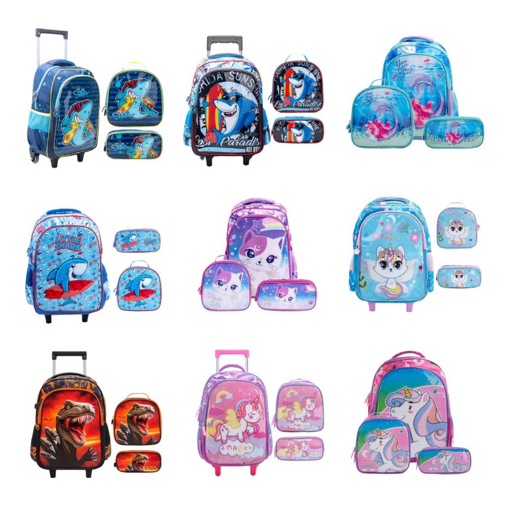 Mochila Infantil de Rodinhas Menino Menina Escolar Resistente Bolsa Impermeável