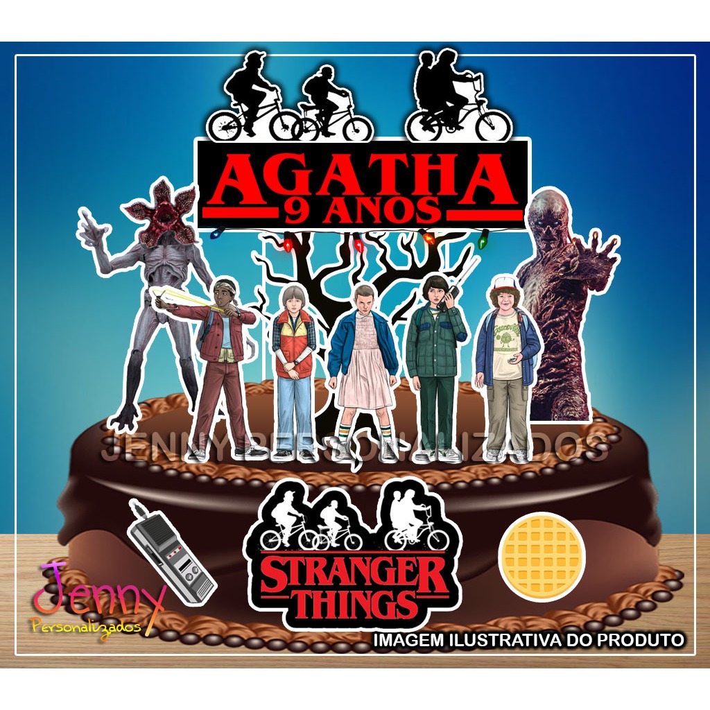 Topo Topper de Bolo Stranger Things Personalizado com nome e idade