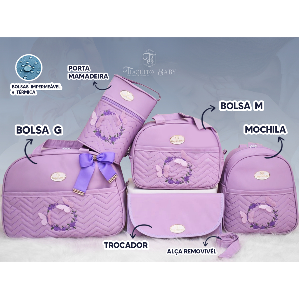Kit Bolsa Maternidade 5 Peças Borboleta (Lilás)