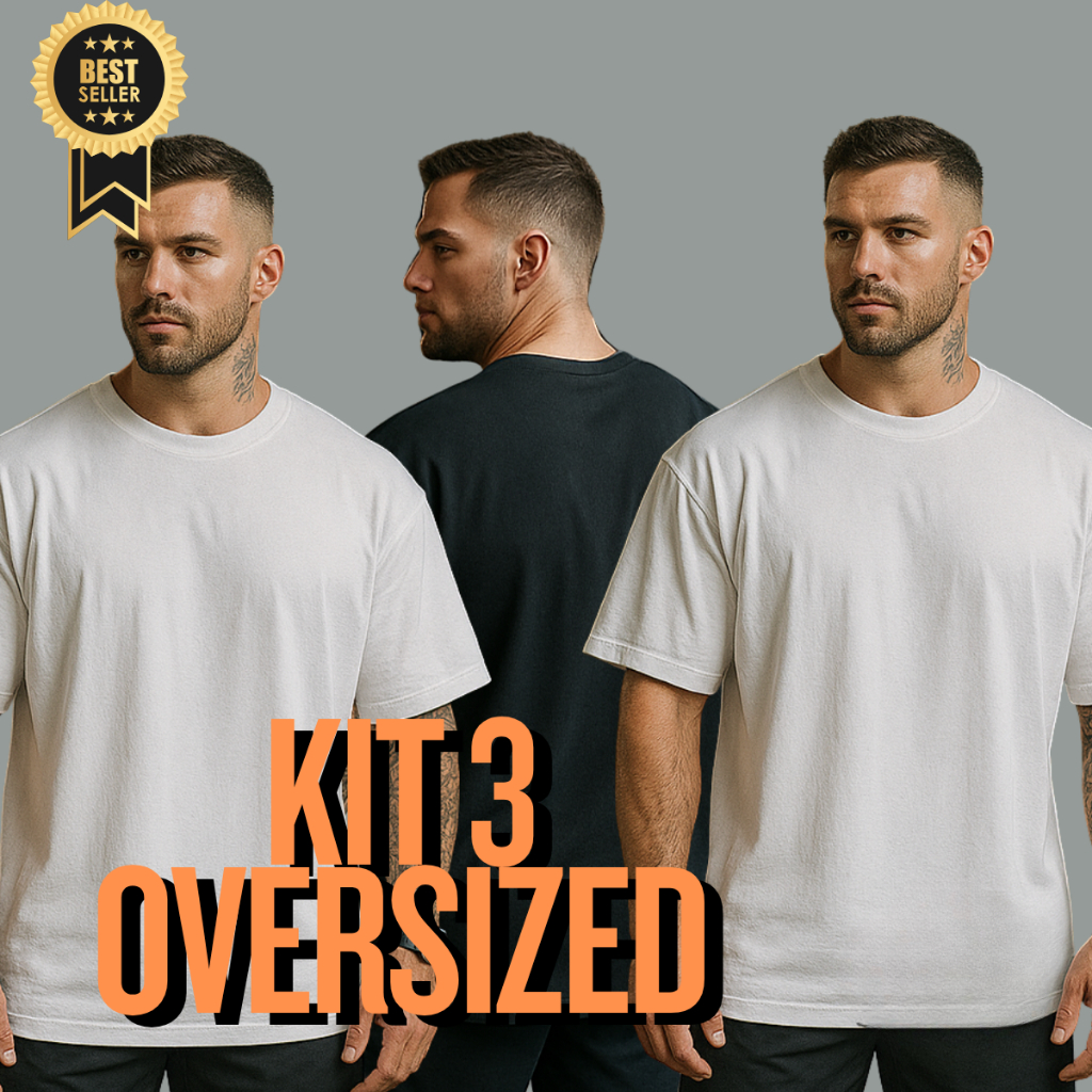 Kit 3 Camiseta Lisa Oversized Masculina Streetwear Algodão SM