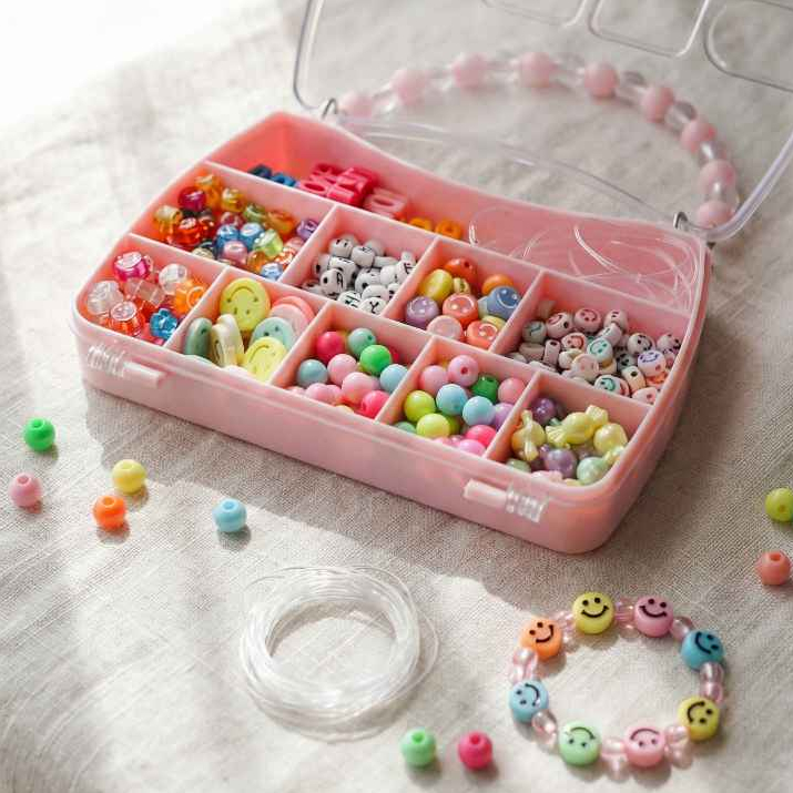 Kit Maleta Miçangas Infantil Montar Pulseiras Letras Smile Coloridas Completo Presente Menina em Oferta na Shopee