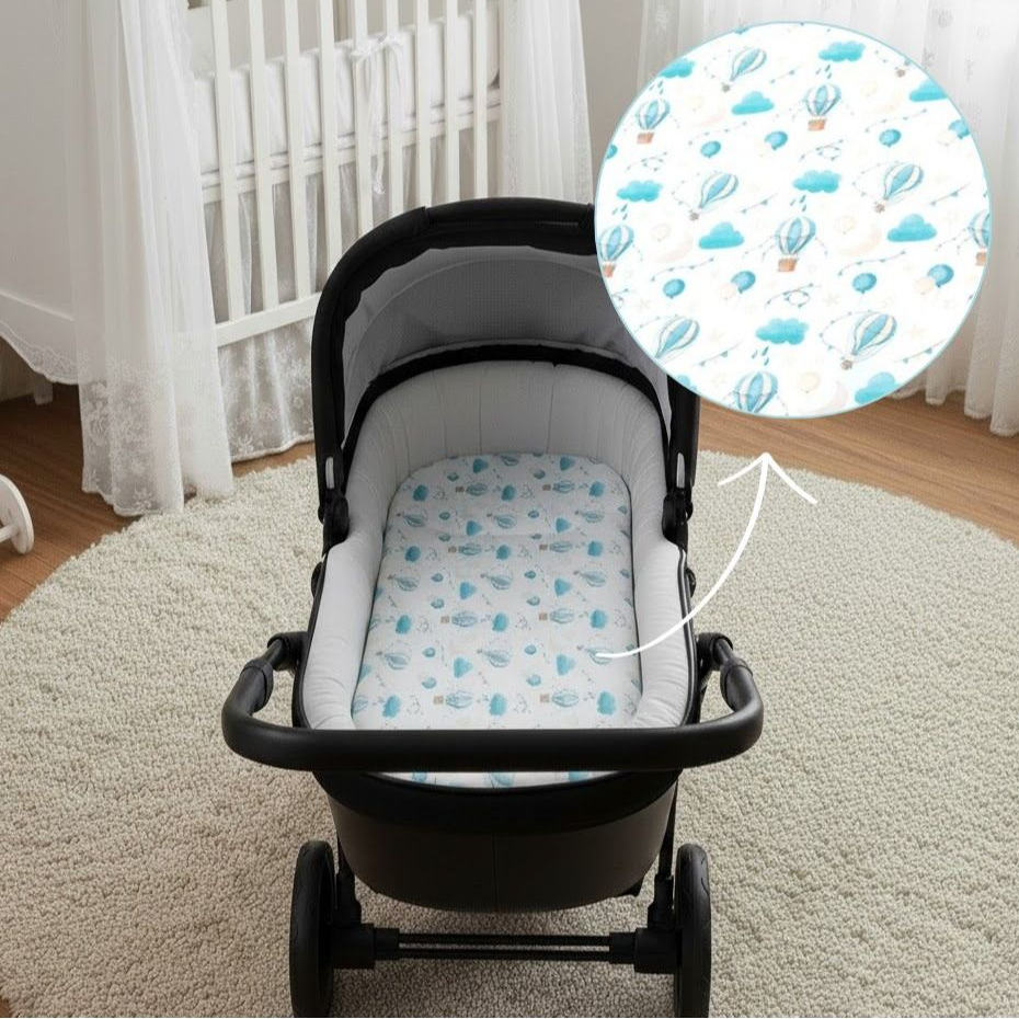 Colchonete Oval para carrinho de Bebê ou Moisés 67X35cm Percal 400 Fios Super Macio