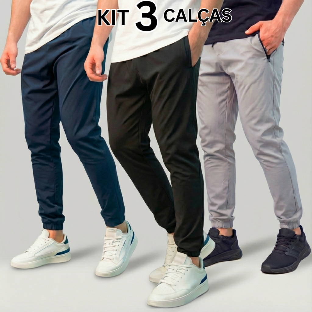 Kit 3 Calça Jogger Tactel com Elastano para Treino Esportiva Masculina