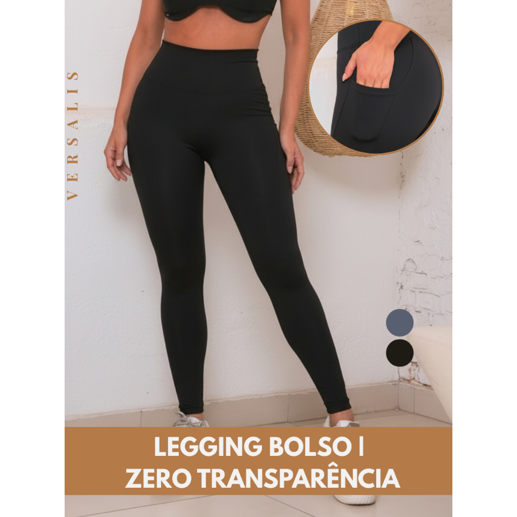 Calça Legging com Bolso Lateral Feminina Tecido Premium Zero Transparencia Cintura Alta Academia Fitness