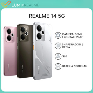 realme 14 5G 256GB/512GB + 8GB/12GB RAM, Snapdragon 6 Gen 4, Bateria 6000mAh, Câmera 50MP, Versão Global.