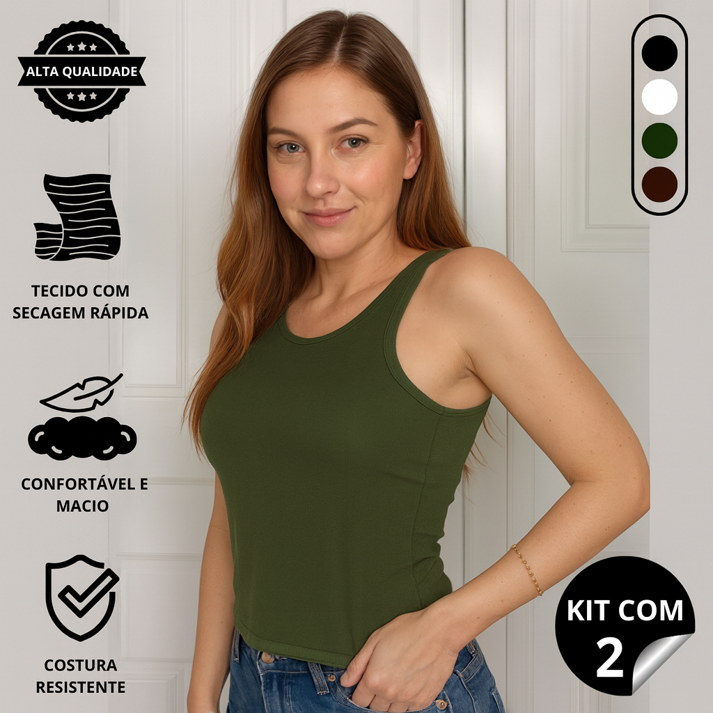Kit 2 Regatas Blusinha Basica Casual Feminina Blogueira Tendencia Para Lazer, Academia e Esportes