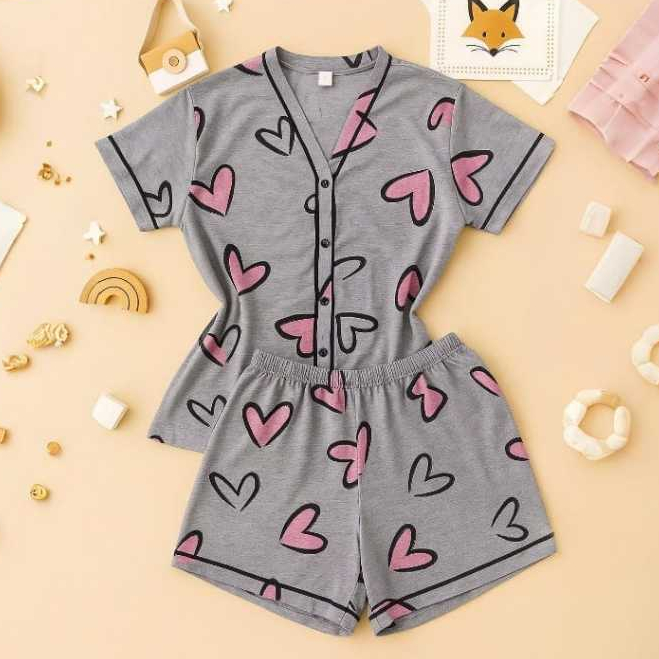 Baby Doll Americano Coração Malha Premium Blogueira Amamentação Cirurgico c/ botoes Funcionais