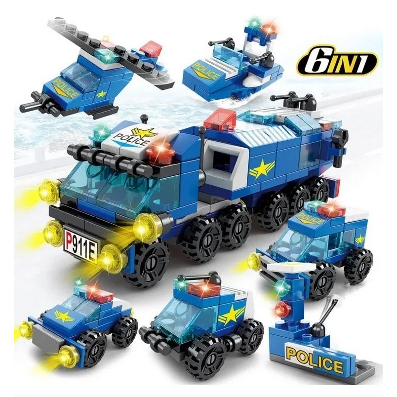 Blocos De Montar 6 EM 1 Construção Policia 123 Peças