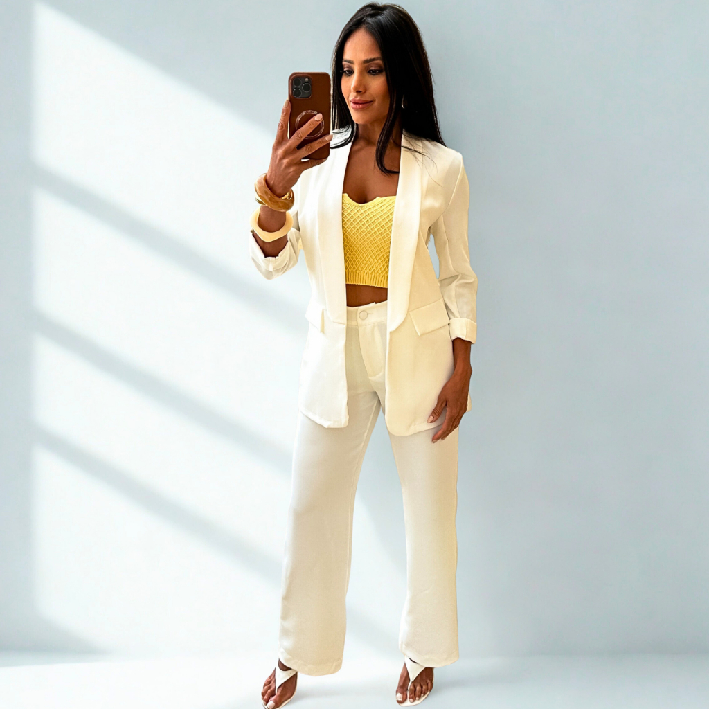 Conjunto Feminino Alfaiataria Premium – Blazer e Pantalona Social Elegante para Trabalho e Eventos