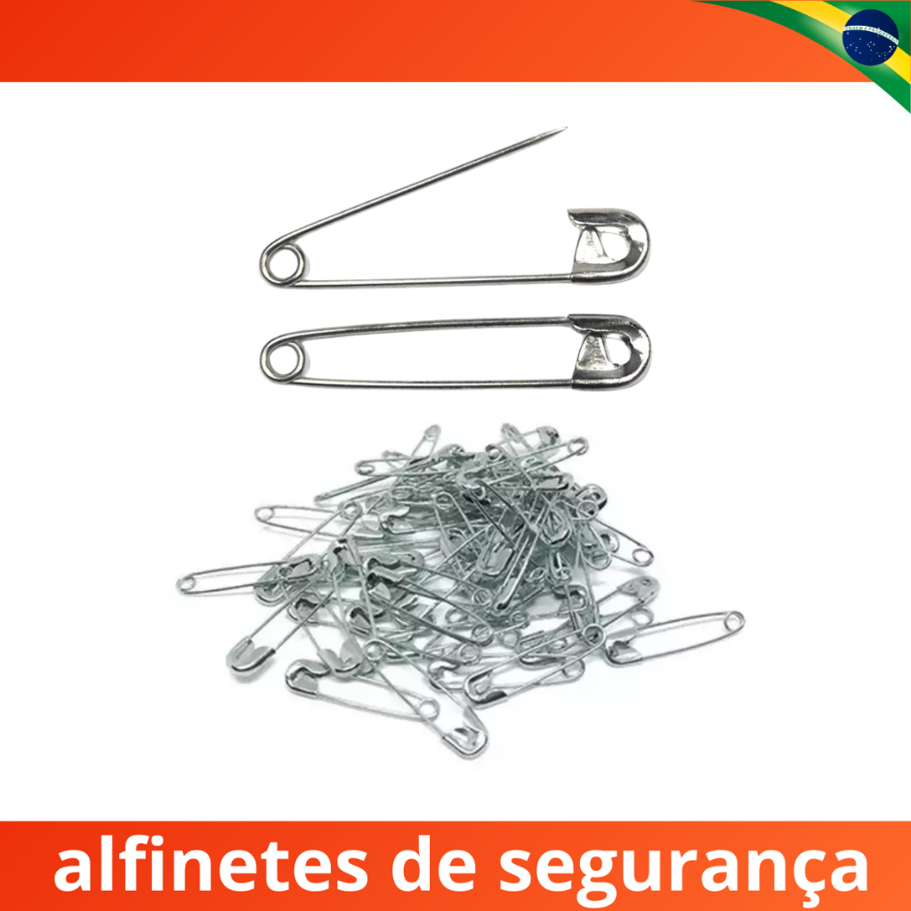 Kit 100 Alfinetes de Segurança Prata n° 2 e n°3 Costura 2 Tamanhos Fralda