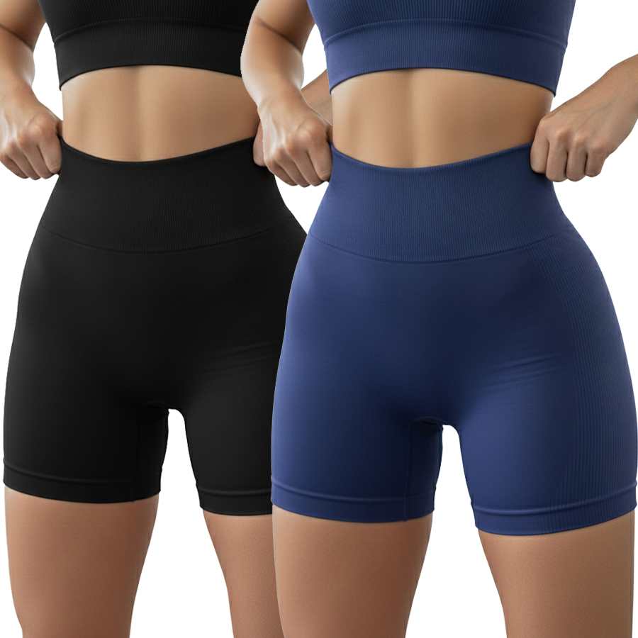 Kit 2 Short Fitness Academia Liso Empina Bumbum Cintura Alta