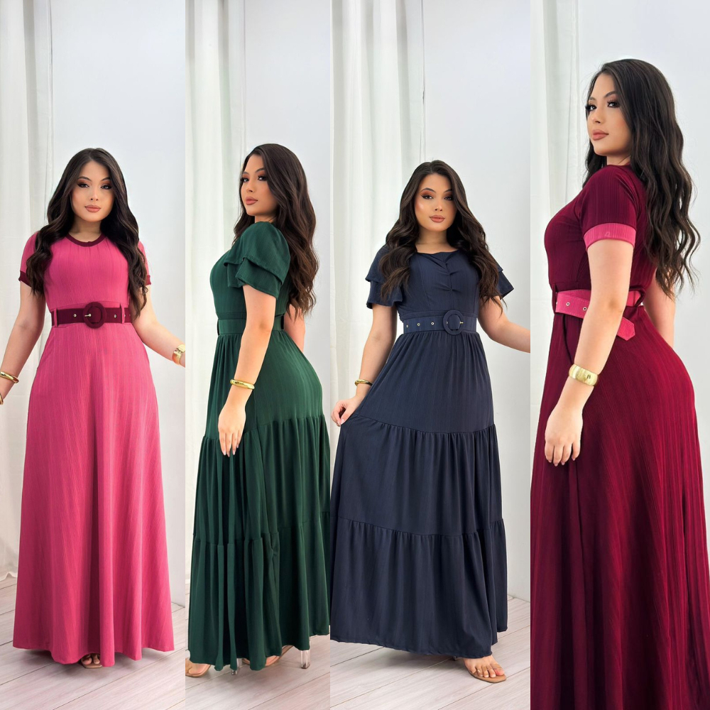 Vestido Longo Evangélico Bicolor 👗 2 Cores, Elegante e Versátil p/ Igreja, Trabalho e Festa ✨ | Garanta