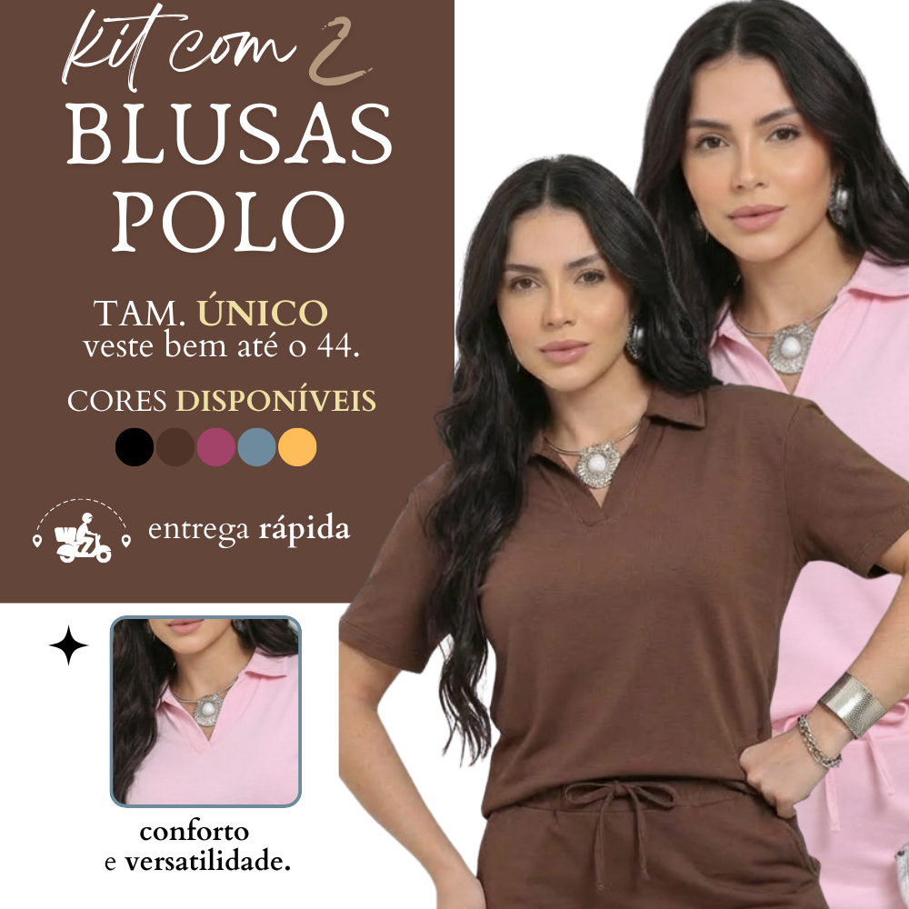 Kit com 2 Polos Femininas Viscolycra Básicas Para o Dia a Dia