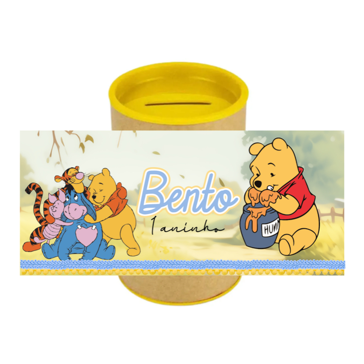 Kit de 9 a 15 Cofrinhos Personalizados Festa Ursinho Pooh