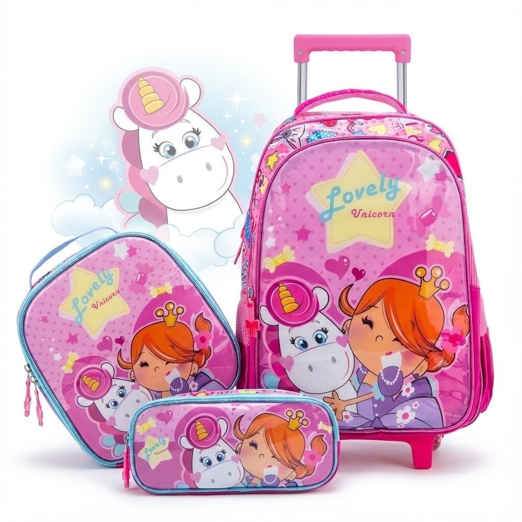 Kit Escolar Infantil Mochila Com Carrinho e Lancheira Térmica Mochila Infantill Escolar