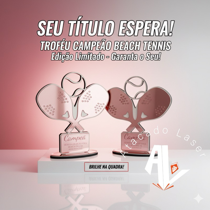 troféu para Beach tênis personalizado - MDF de 6 mm + acrílico espelhado