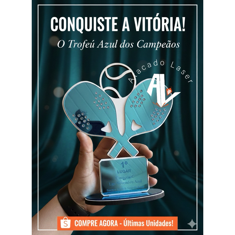 troféu para Beach tênis personalizado - MDF de 6 mm + acrílico espelhado kit personalizado
