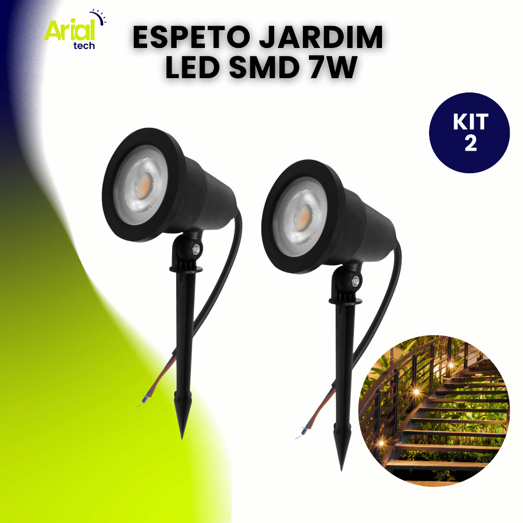 Kit 2 Luminária Espeto Jardim Com Lâmpada Cob Led 7w Amarela em Oferta na Shopee