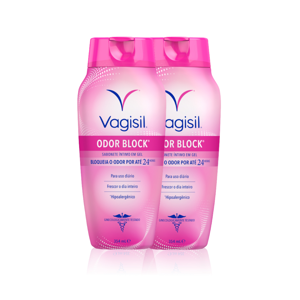 Kit 2x Sabonete Líquido Íntimo Feminino Vagisil Odor Block 354ml em Oferta na Shopee