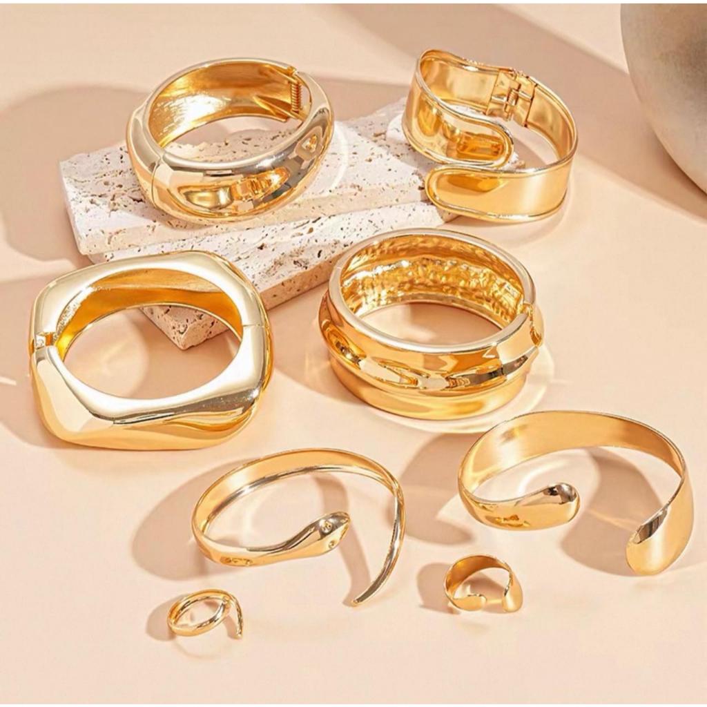 Coleção Pulseiras Femininas Douradas – Braceletes Modernos, Elegantes e Estilosos Presente em Oferta na Shopee