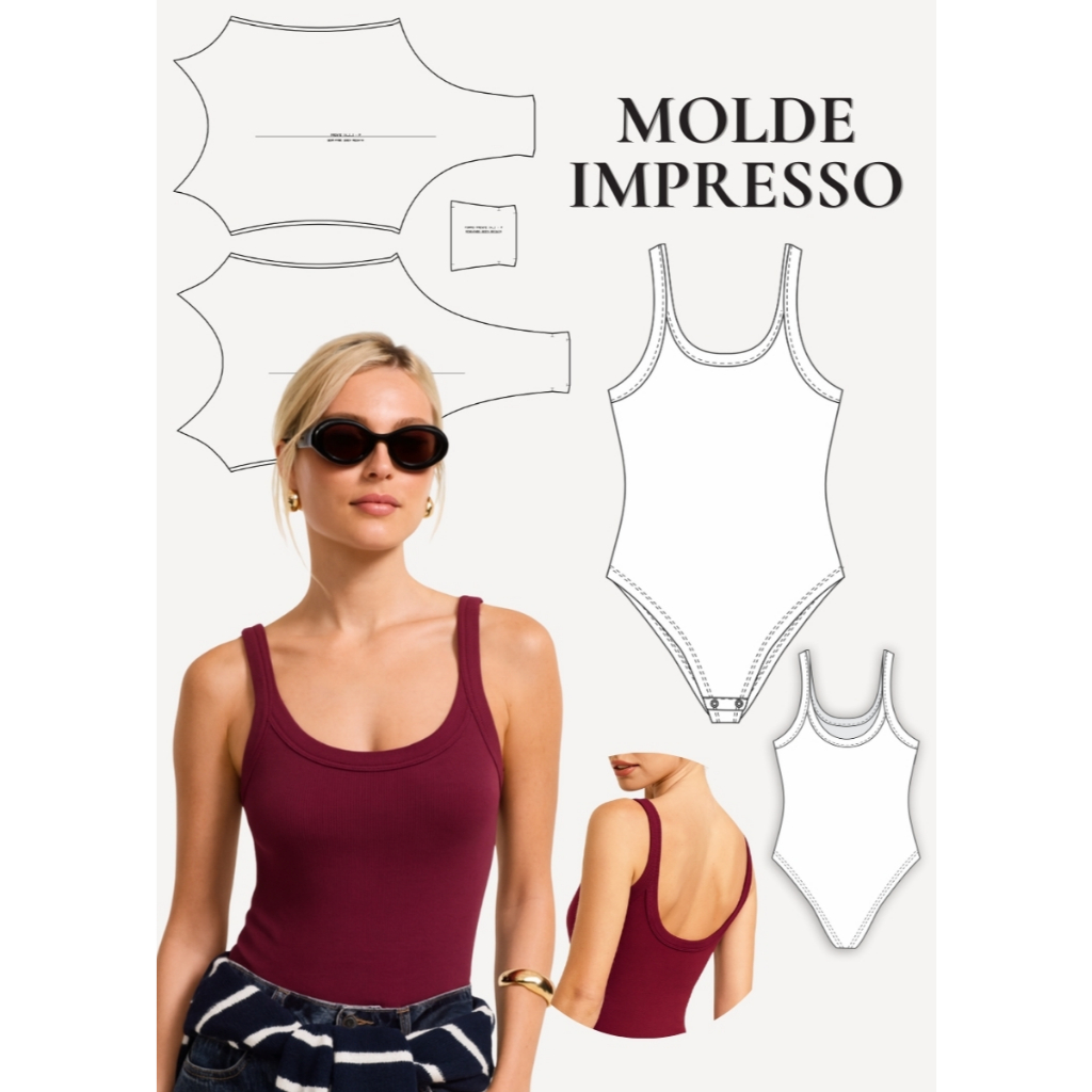 MOLDE EM PAPEL PARA COSTURA IMPRESSO BODY DE ALÇAS FEMININO - MODELAGEM PARA COSTURA - MODELAGEM KRAFT