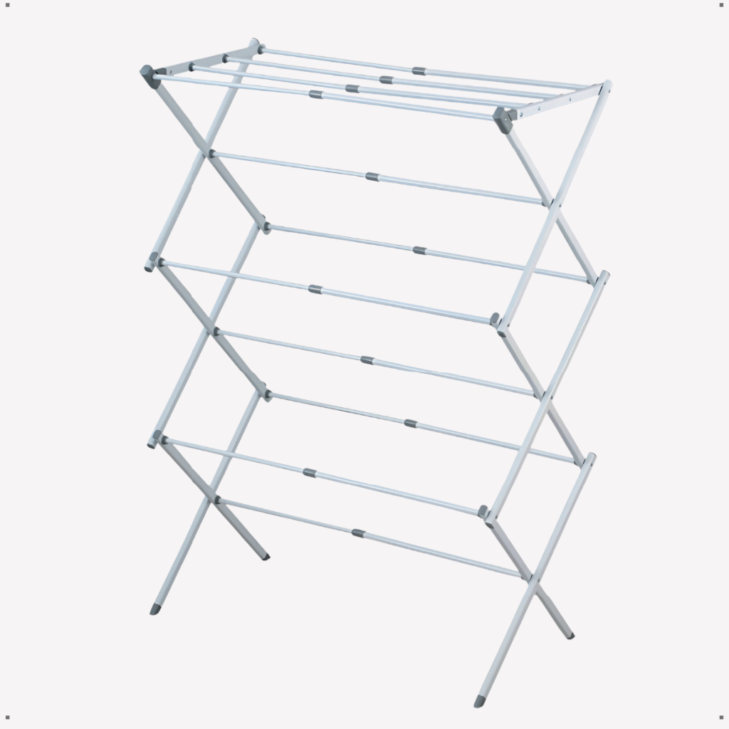 Varal Chão Vertical Retrátil Extensível Dobrável Compacto Apartamento Casa Powermaid 10kg Branco