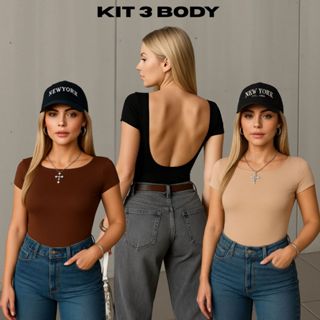 KIT 3 Body Feminino Manga Curta Costas Nua Suplex Premium Bory Manguinha em Oferta na Shopee