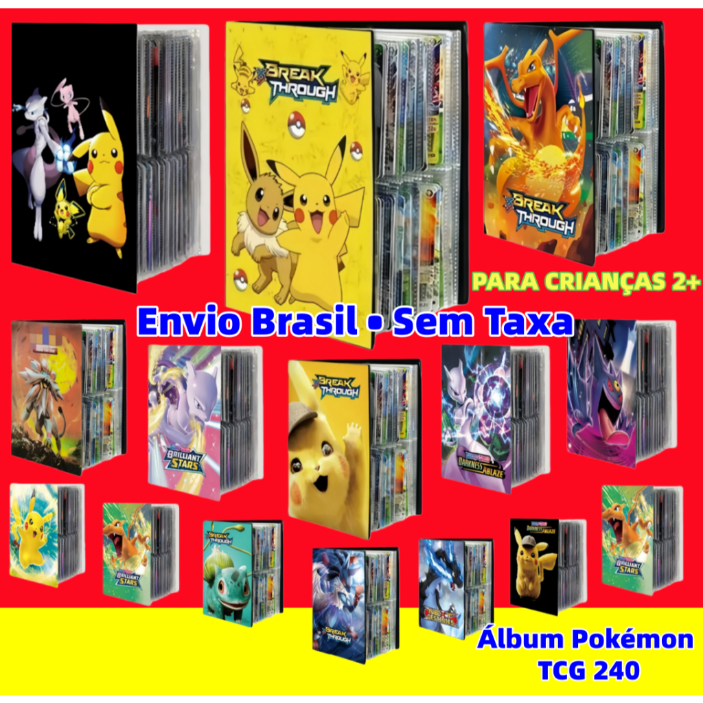 Álbum Pokémon TCG 240 Cartas – Pikachu Eevee Charizard – Pasta Premium Pronta Entrega Brasil em Oferta na Shopee