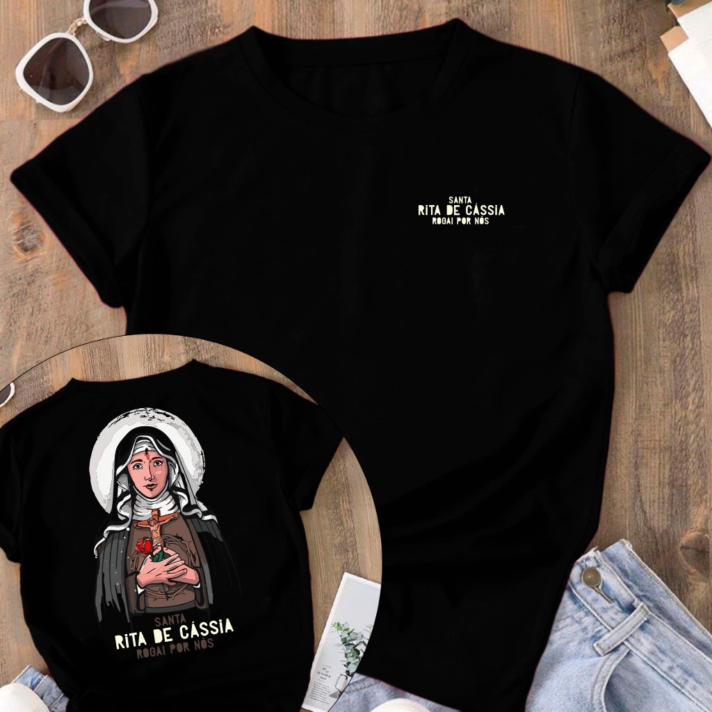 Camiseta Tradicional Religiosa Santa Rita De Cassia Blusa Estampada Camisa 100% Algodão Unissex em Oferta na Shopee
