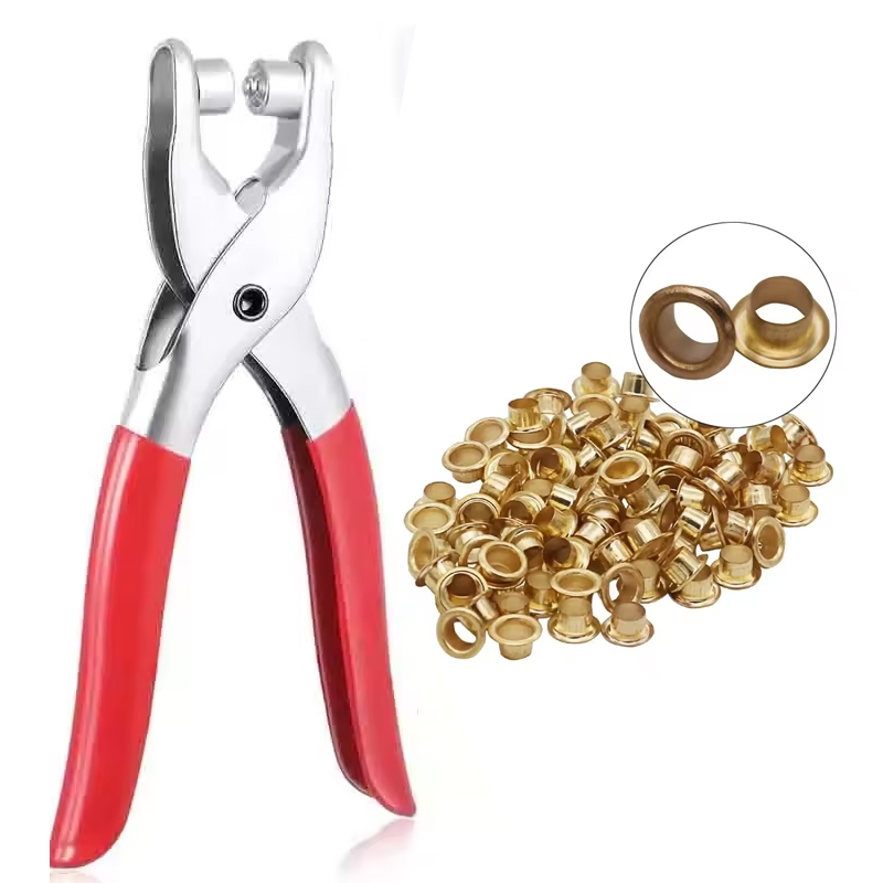 Alicate Aplicador de Ilhós +100 Ilhoses Metal Dourado Kit Artesanato Couro Papel Costura Ferramentas em Oferta na Shopee