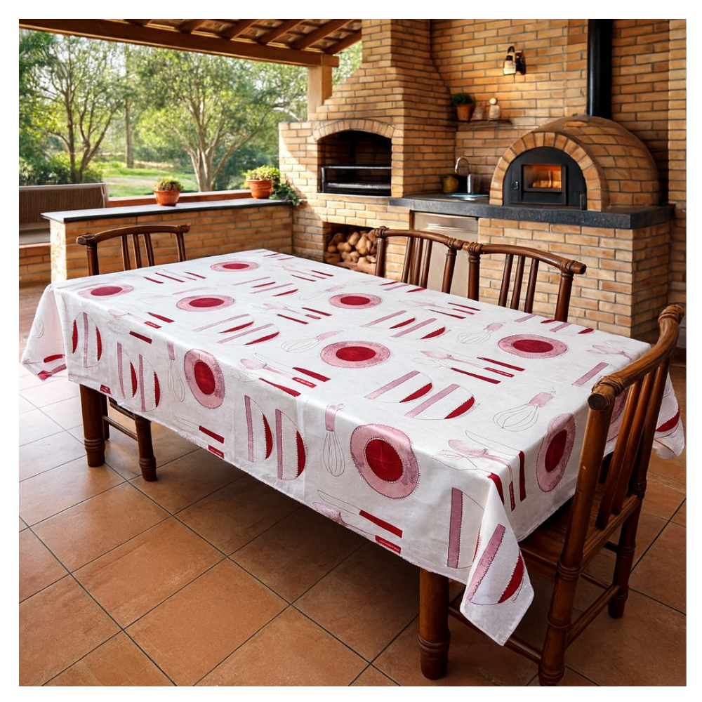 Toalha de Mesa 6 Cadeiras Retangular Termo Plástica impermeável Resistente Costura Reforçada
