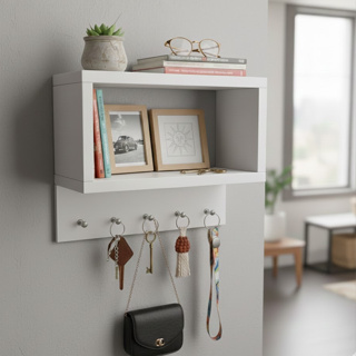 Nicho Porta Chaves MDF Branco 5 Ganchos | Prateleira Organizadora em Oferta na Shopee