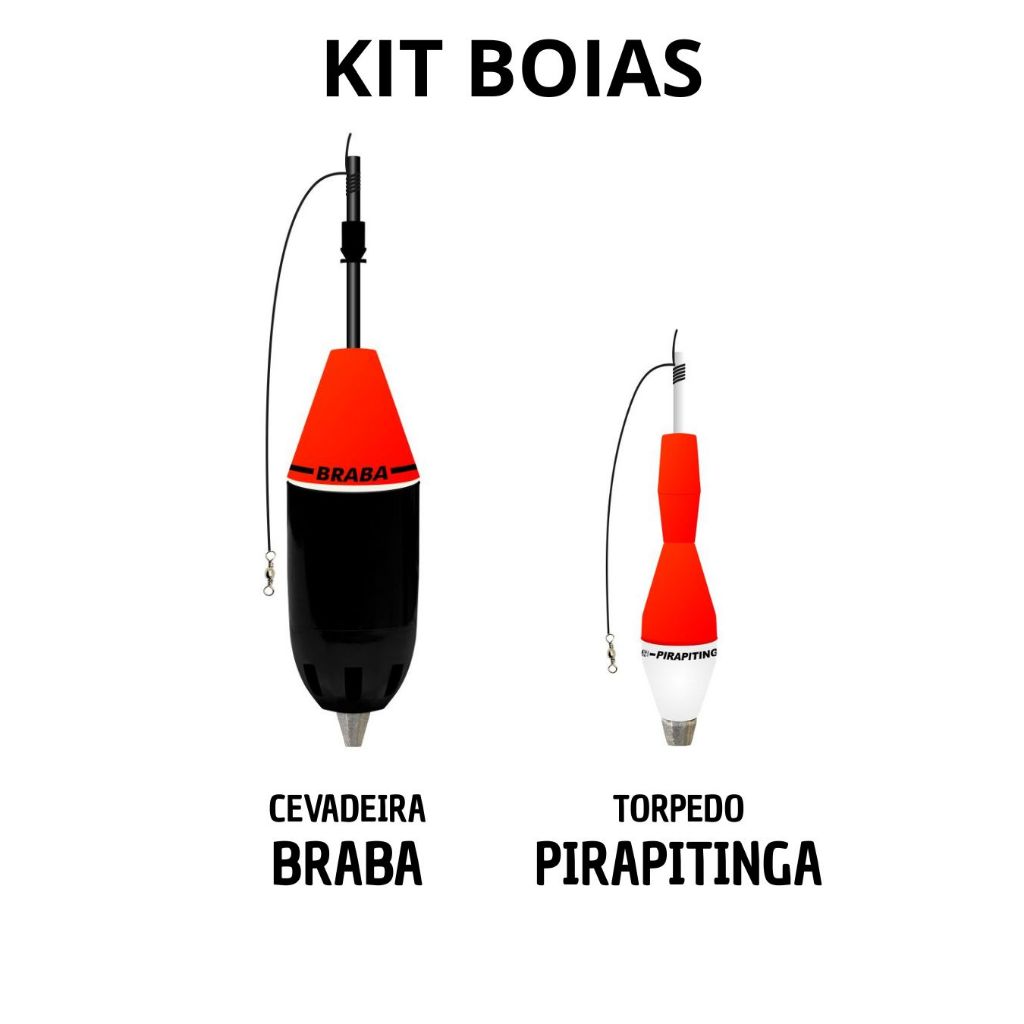 Kit c/ 2 boias de pesca (1 cevadeira BRABA + 1 torpedo / pino PIRAPITINGA) JR pesca