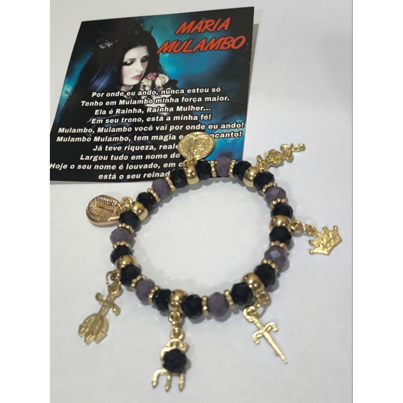 Pulseira Maria Mulambo  Ajustável com 7 Pingentes Linha Pomba Gira  Entidade Umbanda Candomblé Orixá Proteção