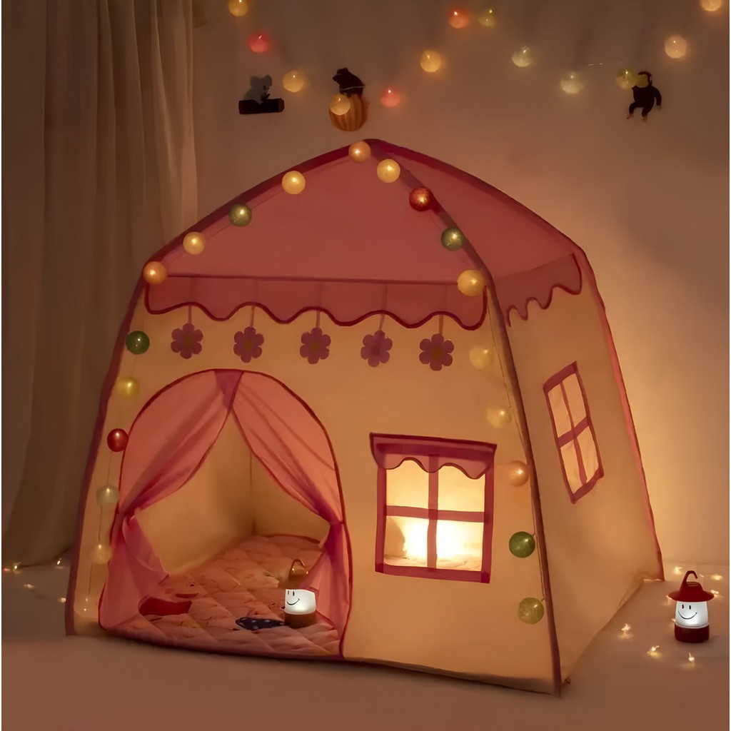 Barraca Infantil Casinha com Luzes LED – Tenda de Brincar 130×100 cm | Castelo Decorativo
