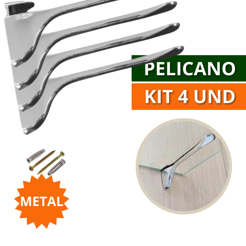 Kit 2 e 4 Suporte de Prateleira Organizadora Horizontal para parede Pelicano de Metal Para Vidro Madeira em Oferta na Shopee