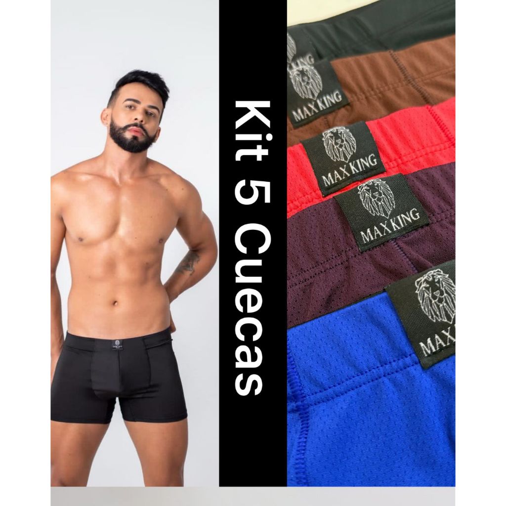 Kit 5 Cuecas Boxer Masculinas Adulto Dry-Fit Conforto, Estilo e Performance. em Oferta na Shopee