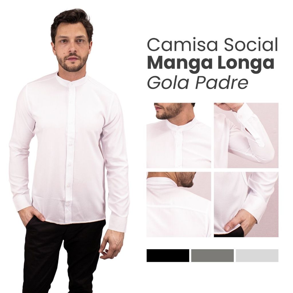 Camiseta Social Manga Longa Gola Padre Slim Fit
