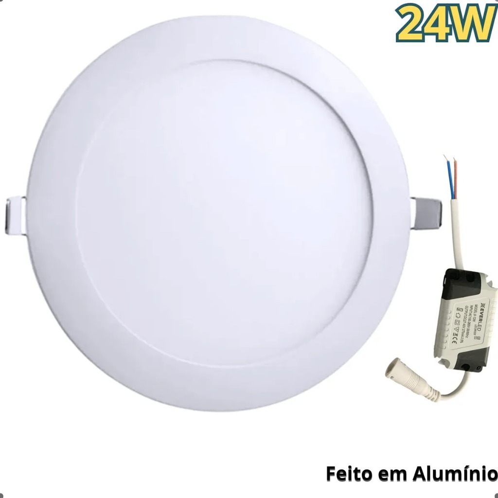 Painel Plafon Led 24w Redondo Embutir 30cm Branco Frio 6500K Iluminação Luminária Teto Embutido