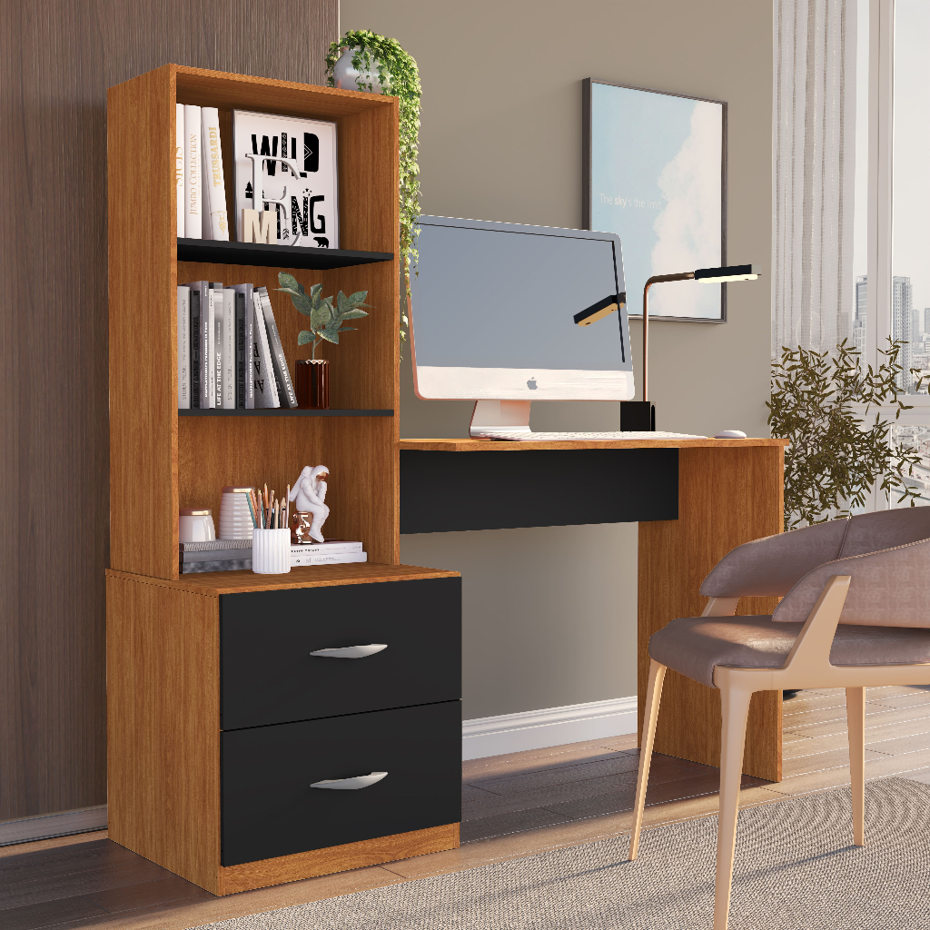 Detalhes do Mesa Escrivaninha Computador 2 Prateleiras 2 Gavetas Compacto Estudos Escritorio Quarto Home Office